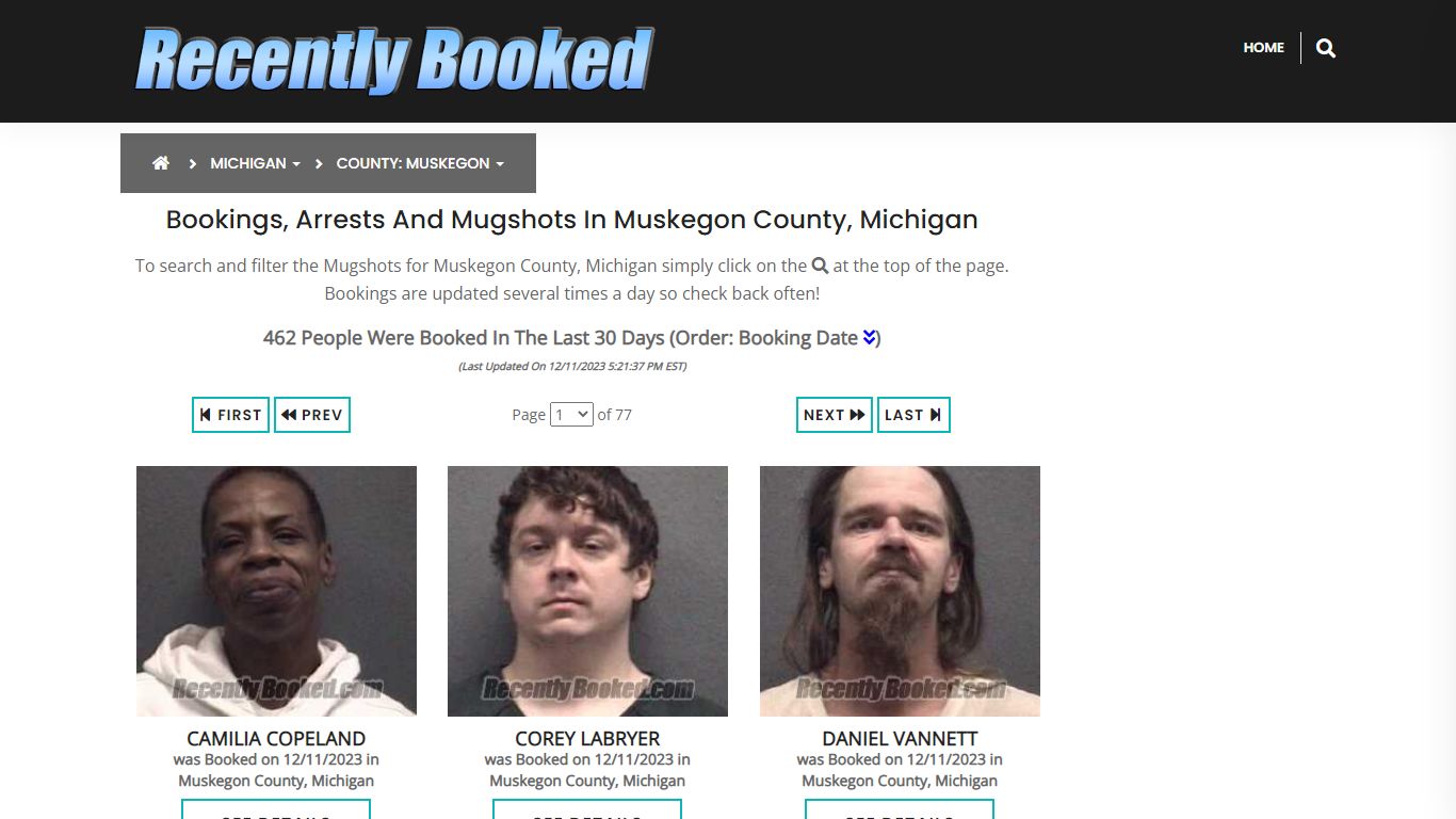 Bookings, Arrests and Mugshots in Muskegon County, Michigan